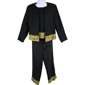 Due per Due Women 10 Bohemian 3 Piece Set 100% Silk Black Gold Embroidered Lined